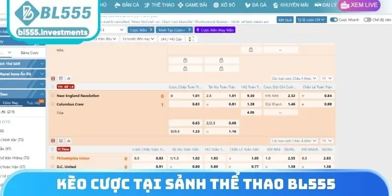 Kèo cược tại sảnh thể thao BL555